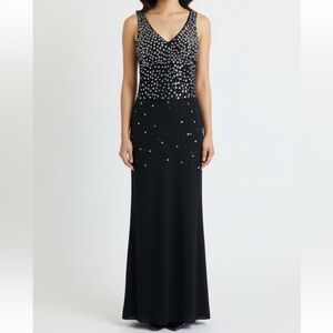 Chic Black and Silver Embellished Maxi Dress